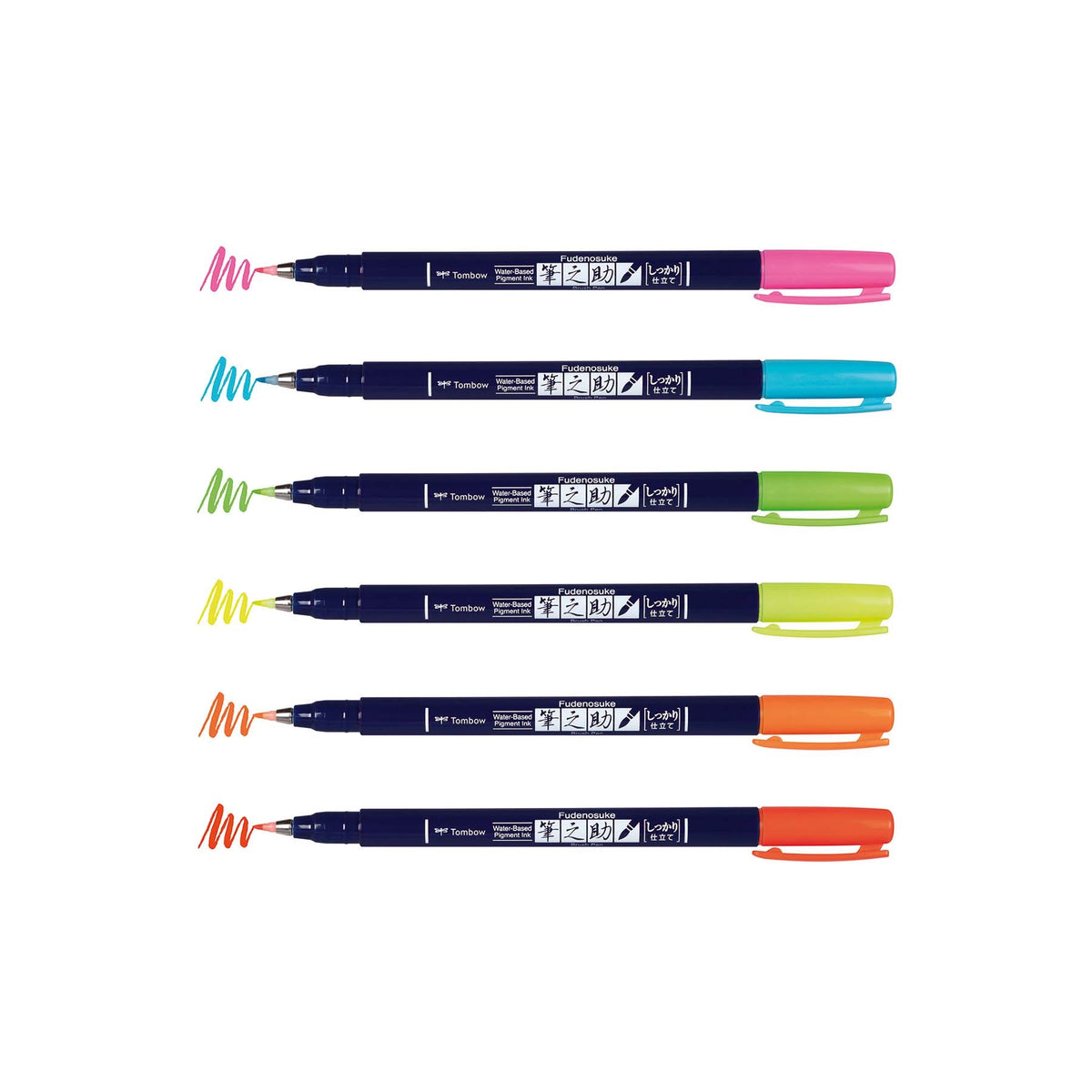 Fudenosuke Neon Brush Pen Set, 6-Pack, Calligraphy & Lettering