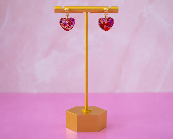 Small Pink + Red Heart Earrings