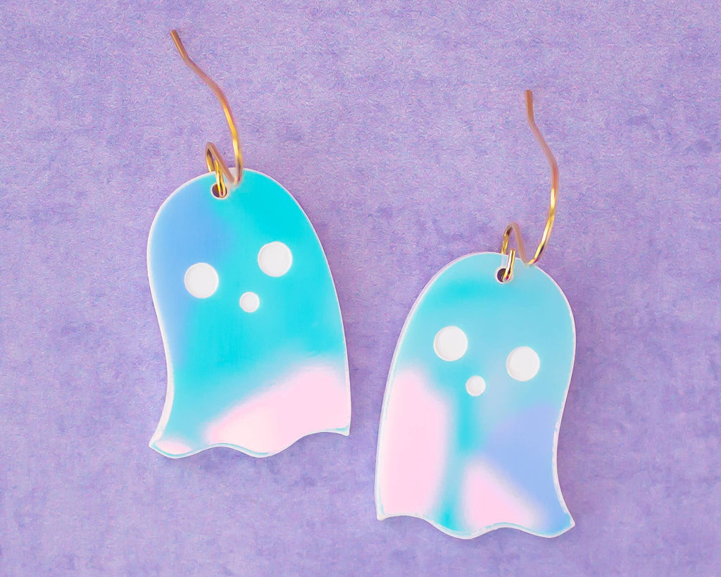 Cute Holographic Acrylic Ghost Halloween Earrings