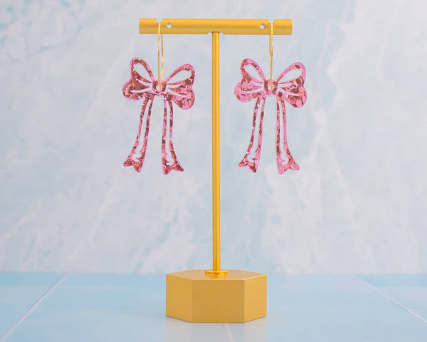Pink Bow Hoop Earrings