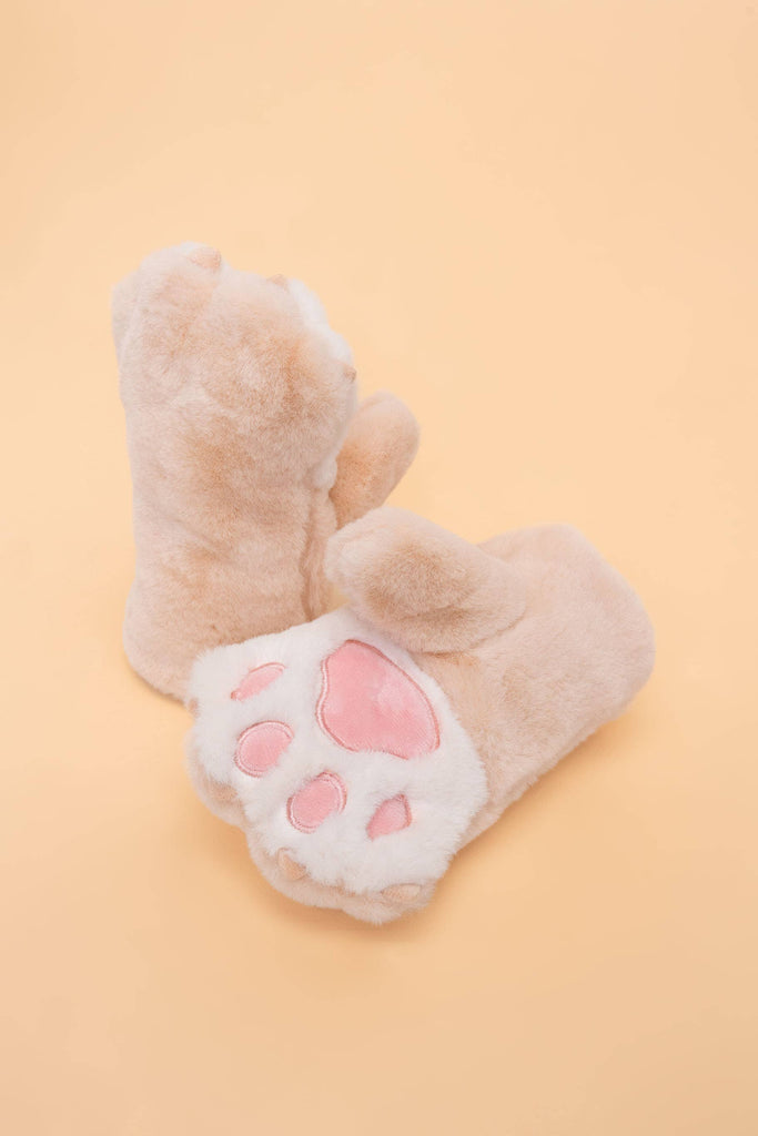 Kids Bear Paw Fluffy Mittens - Cream