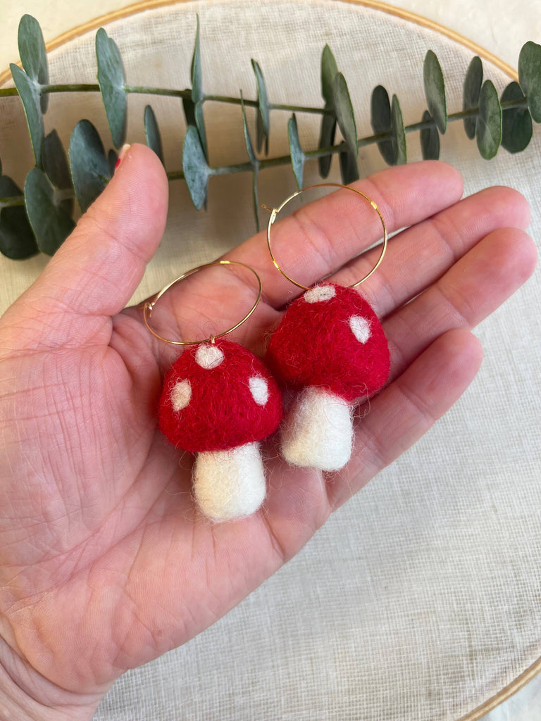 Mini Mushie Felted Earrings - Red