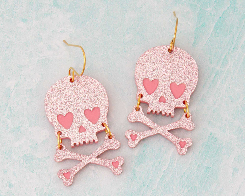 Pink Skull Acrylic Halloween Earrings