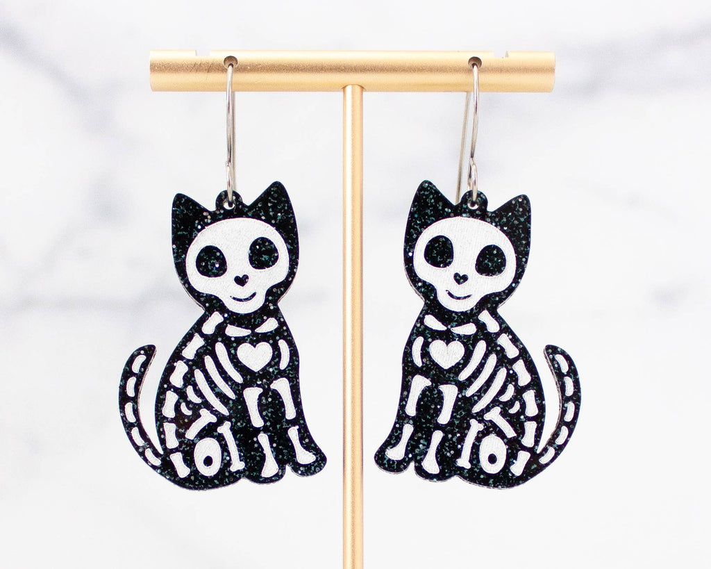 Skeleton Cat Acrylic Halloween Earrings