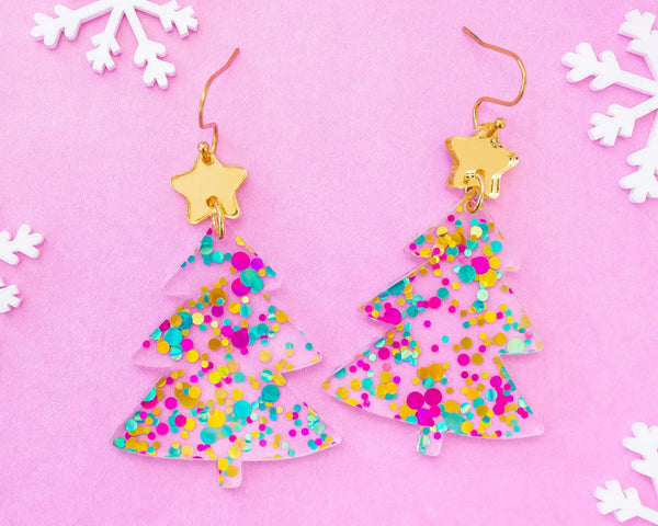 Acrylic Confetti Christmas Tree Earrings