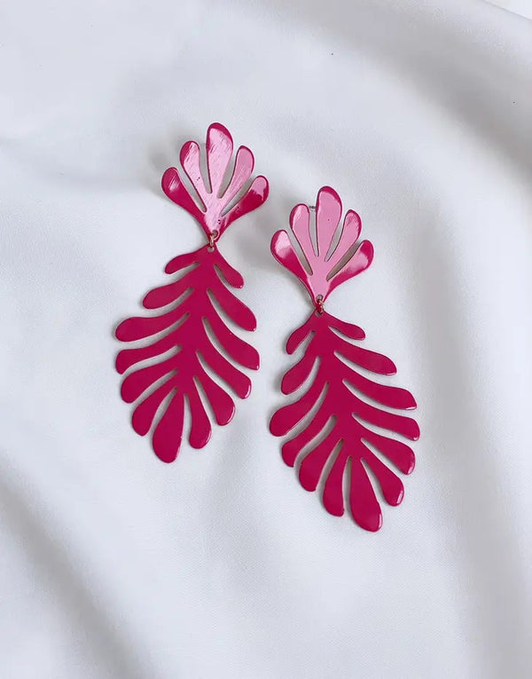 Coral Reef Raspberry Leaf Earrings