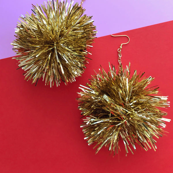 Golden Ticket Tinsel Pom Earrings