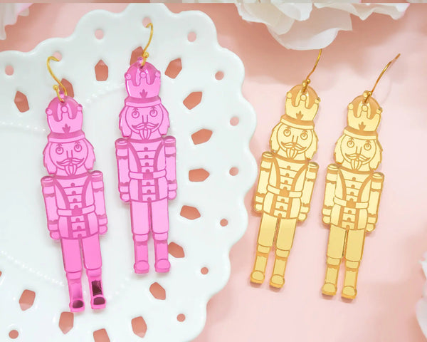 Acrylic Nutcracker Earrings: Pink