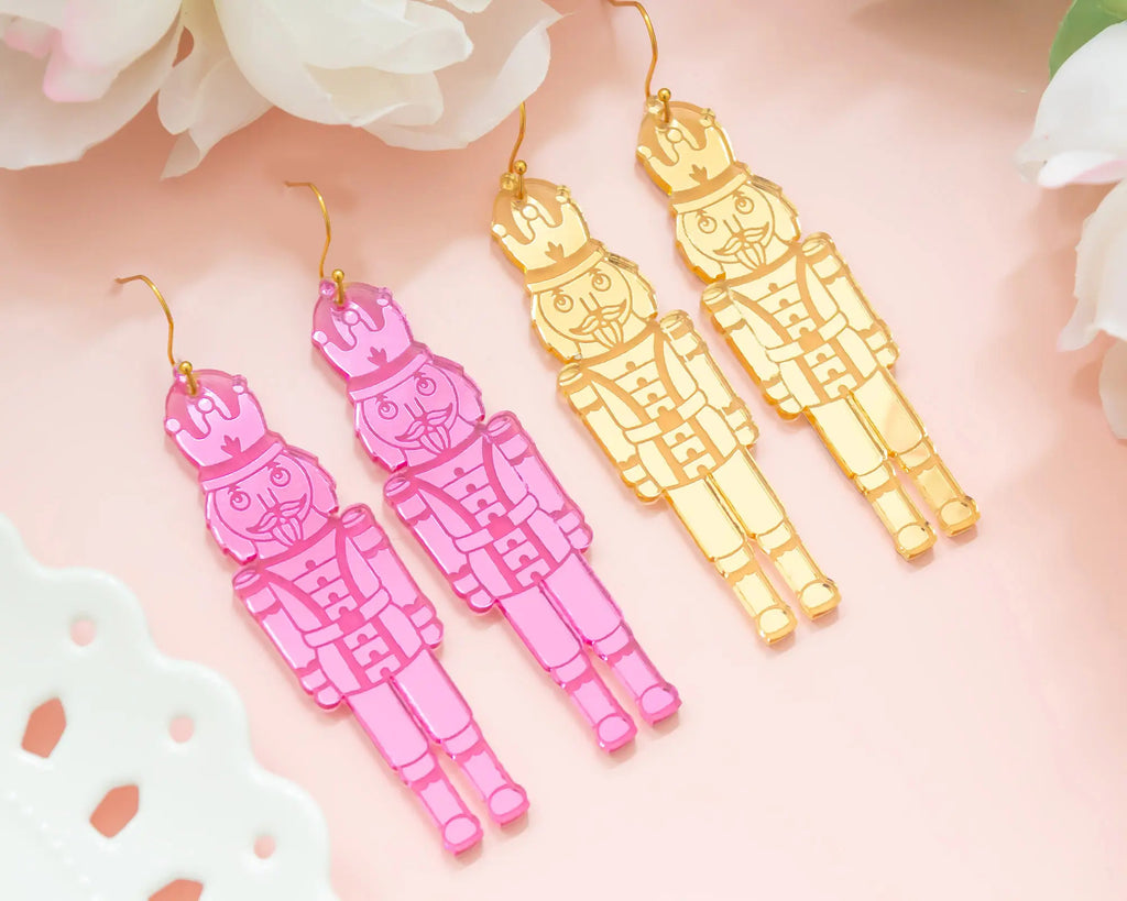 Acrylic Nutcracker Earrings: Gold