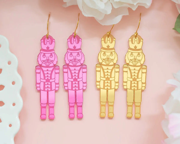 Acrylic Nutcracker Earrings: Gold