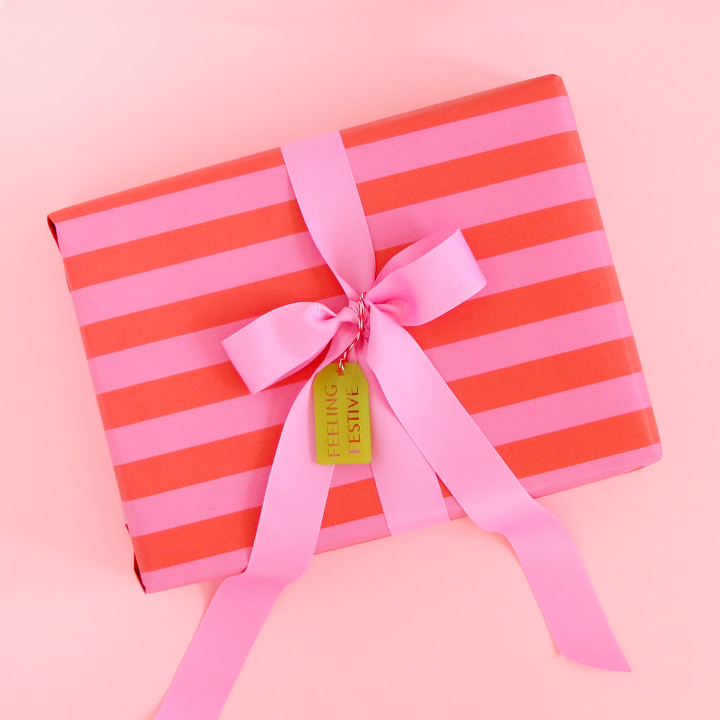 Red and Dark Pink Stripe Wrapping Paper