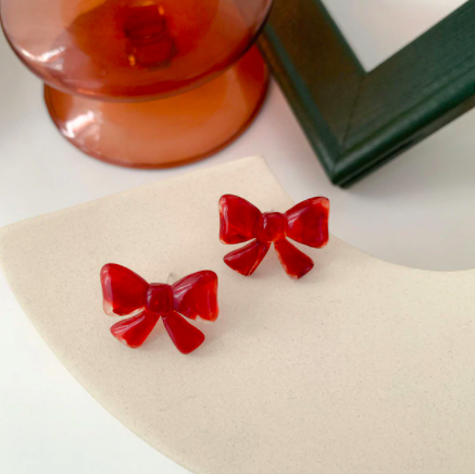 Red Tiny Bow Earrings