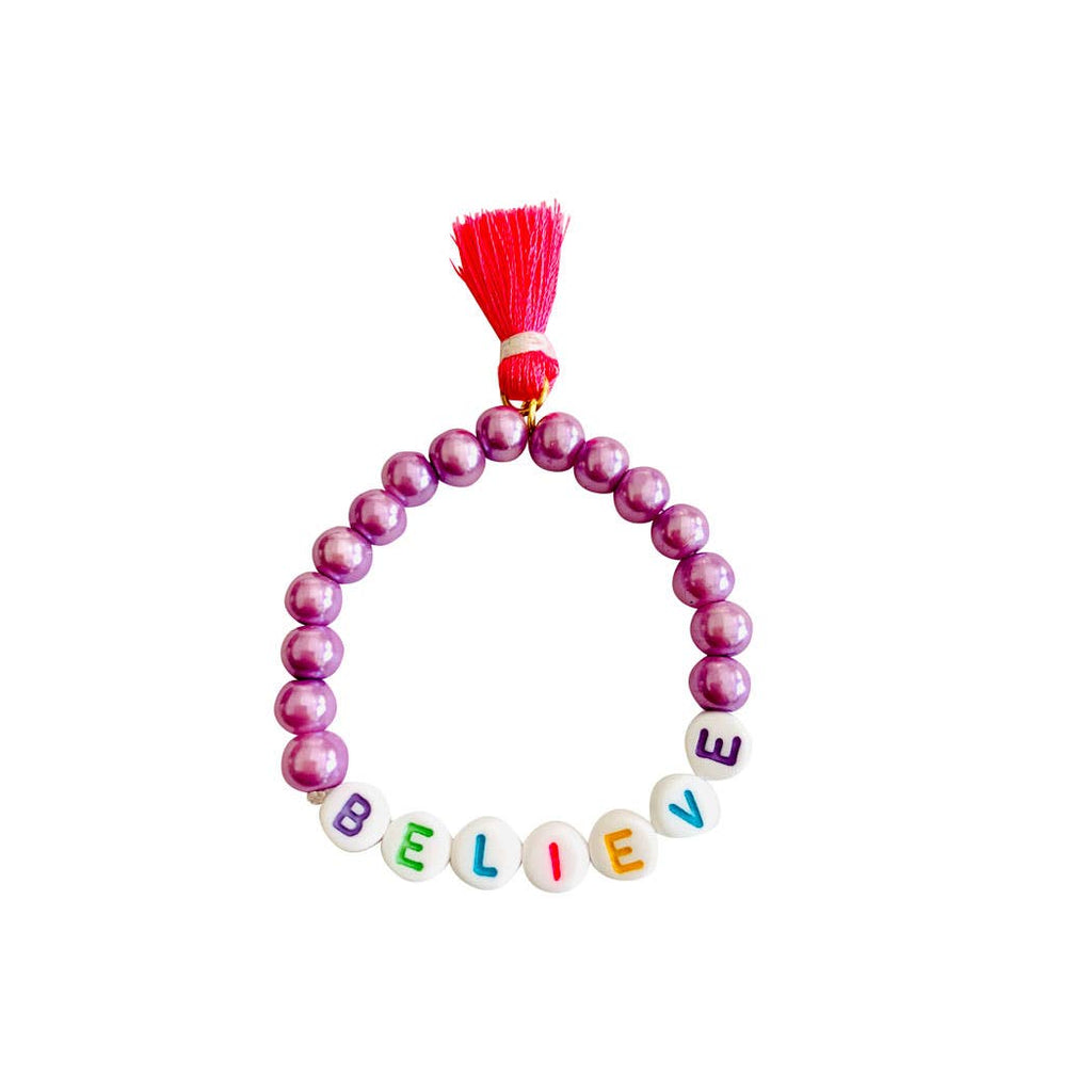 Girls Pearl Believe Bracelet with Tassel