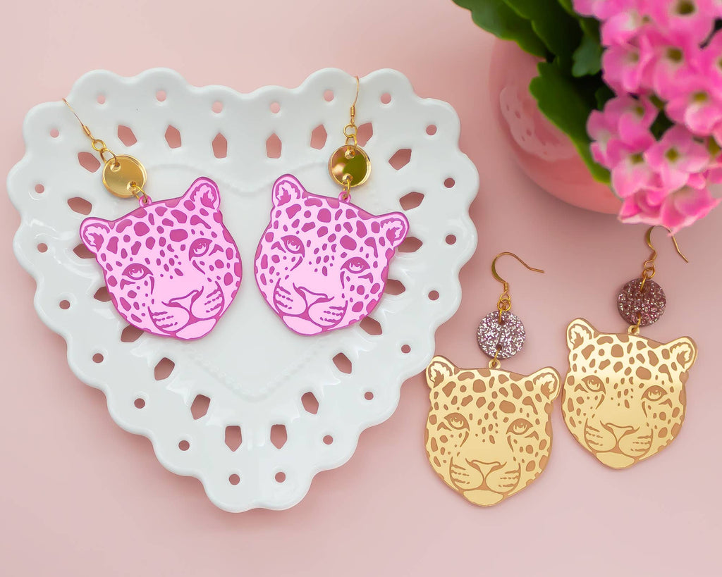 Leopard Acrylic Earrings - Pink