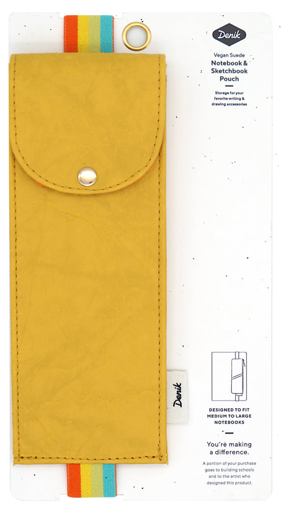Yellow Crinkle Lined Vegan Leather Pouch with Elastic Loop