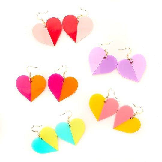 Color Blocked Acrylic Heart Earrings