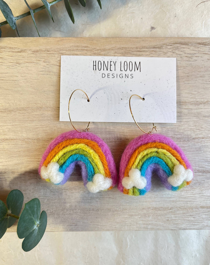 Rainbow Felted Earrings - Pastel