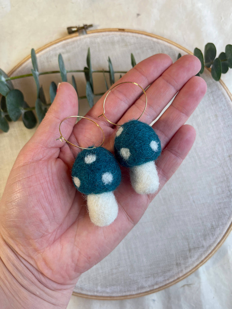Mini Mushie Felted Earrings - Peacock