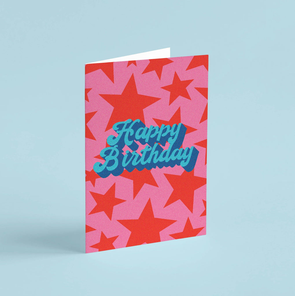 Happy Birthday with Star Print - A6 Card