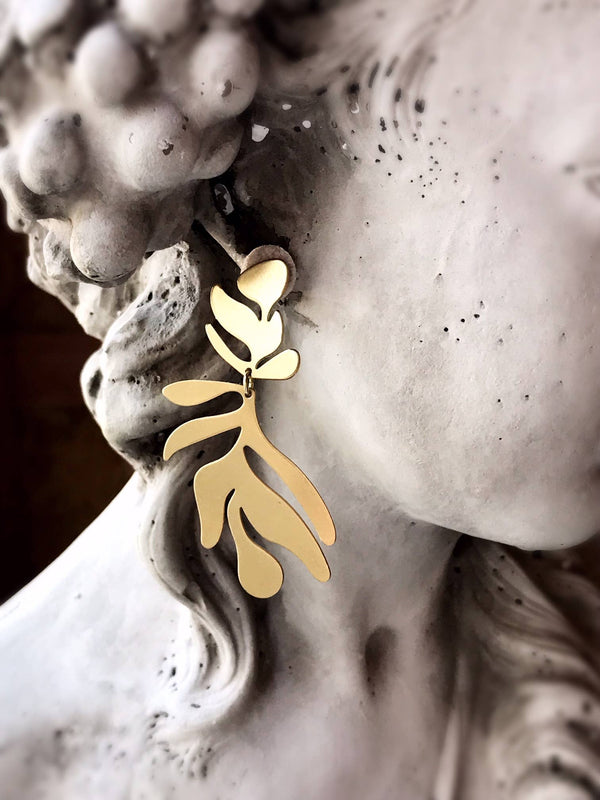Frond Earrings - Polished Brass