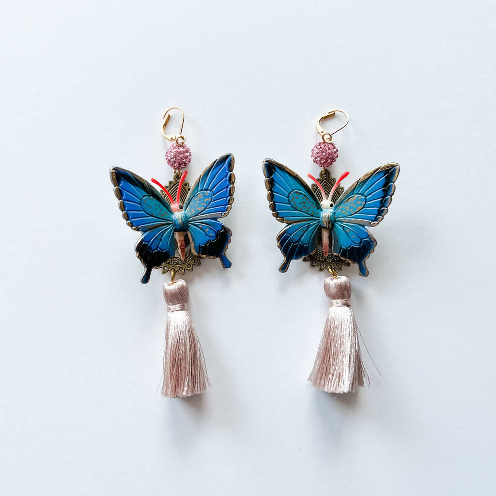 Gilded Mariposa Butterfly Earrings- Blue