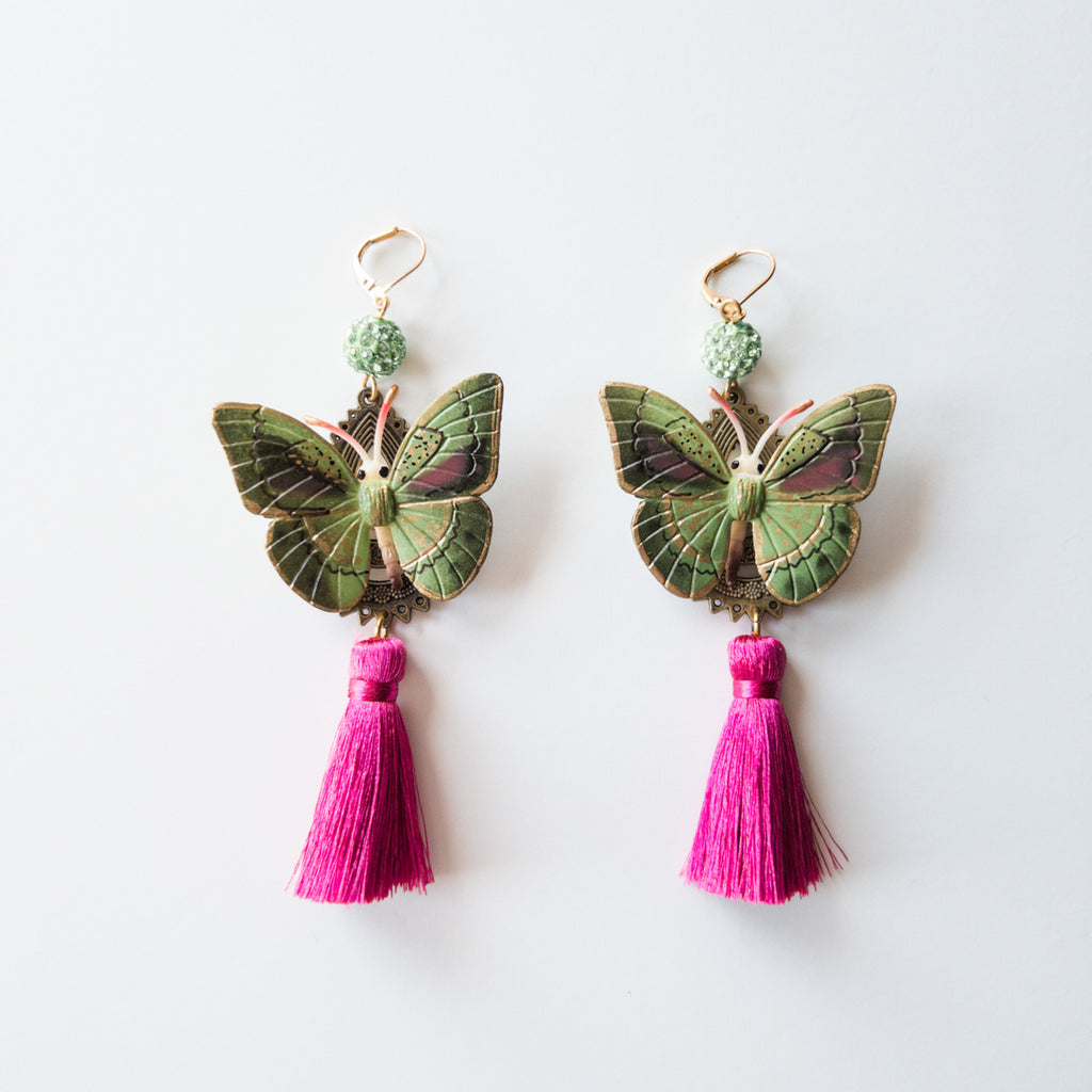 Gilded Mariposa Butterfly Earrings- Green