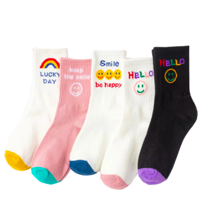 Hello (White) Playful Smiley Socks