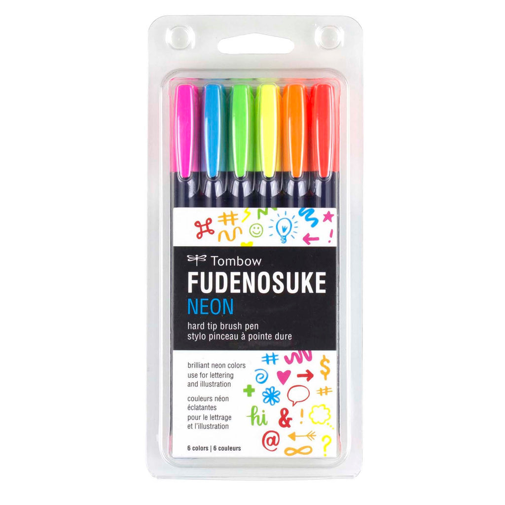 Fudenosuke Neon Calligraphy Brush Pens - 6-Pack