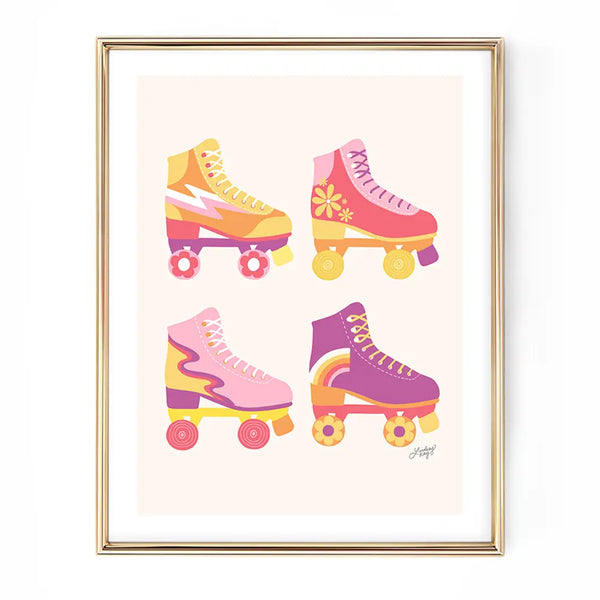 Retro Roller Skates Illustration (Pink/Purple) - Art Print