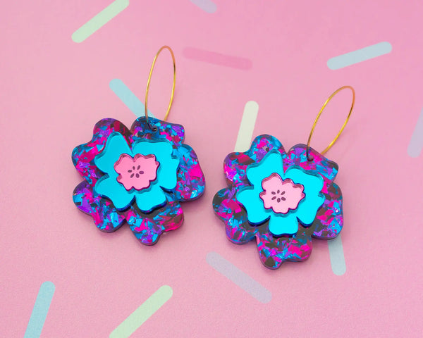 Acrylic Hoop Flower Earrings